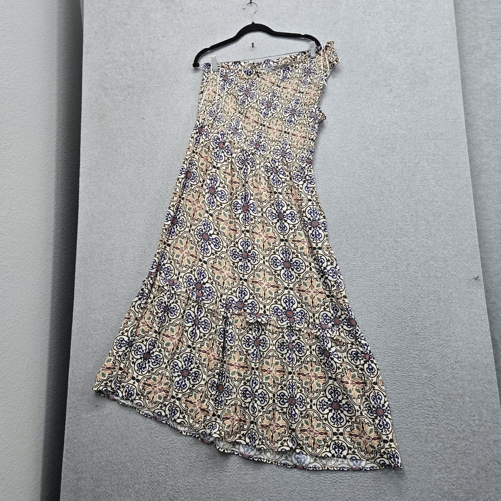 Knox Rose Women Dress L Cream‎ Floral Maxi Bohemian Cottagecore Ruffle Smocked